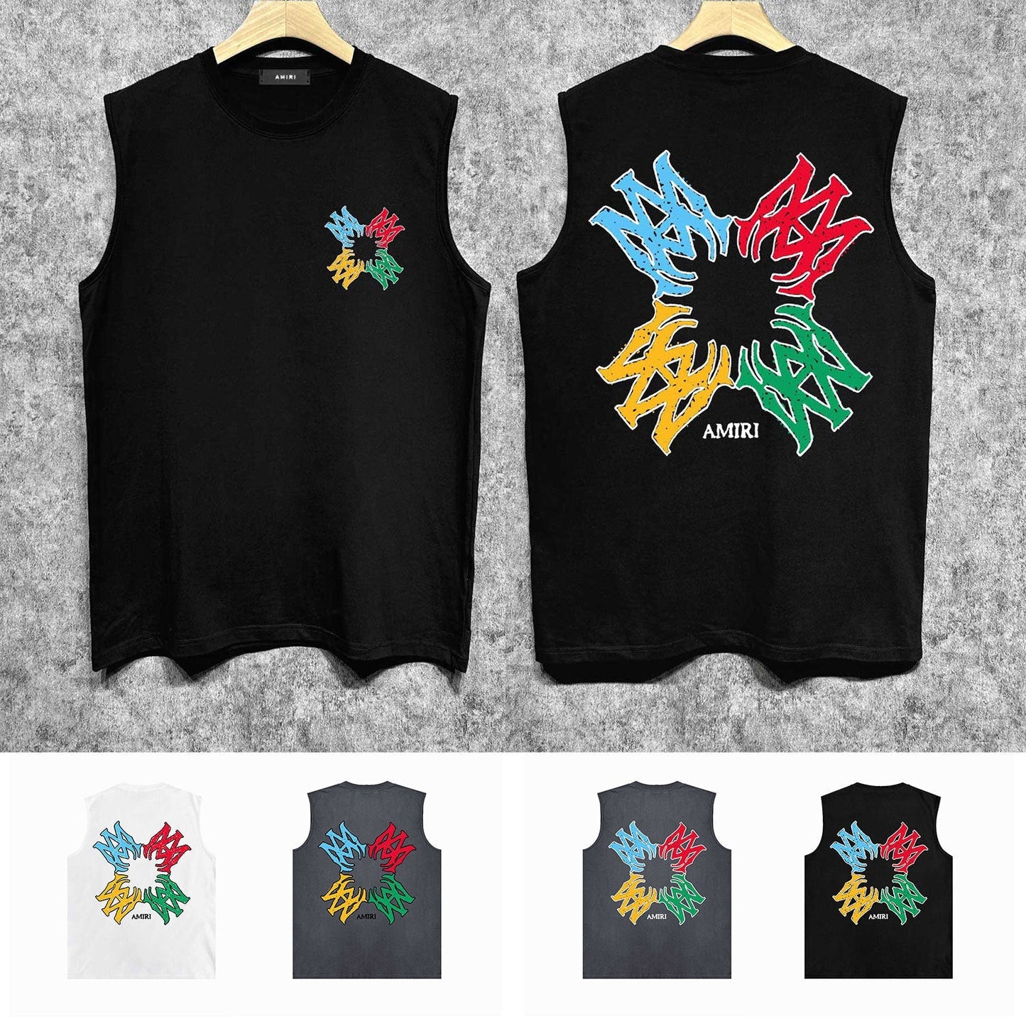 Amiri tank top color block simple logo set printing