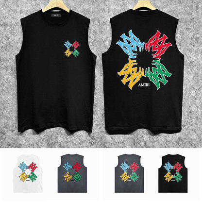 Amiri tank top color block simple logo set printing