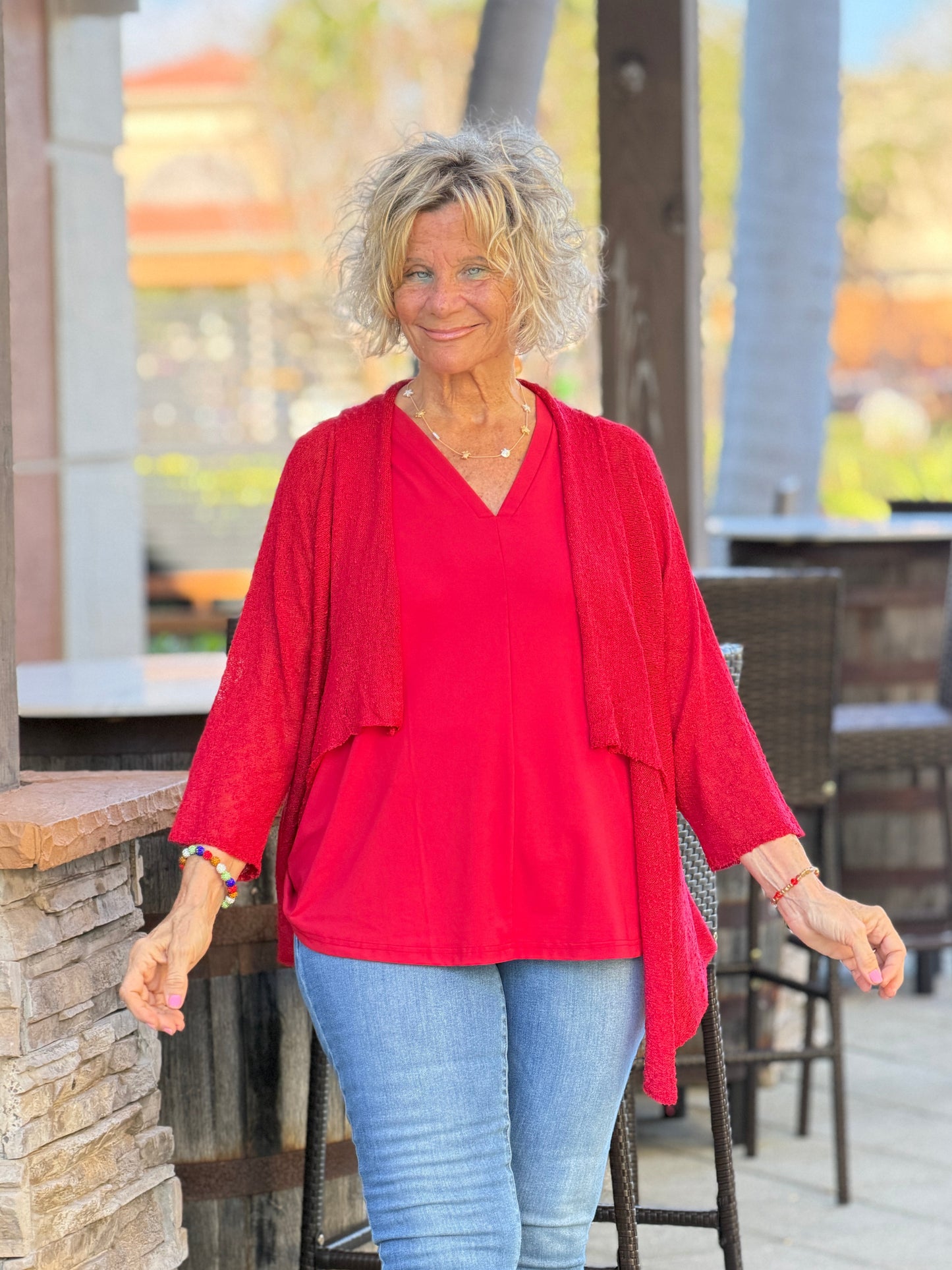 LULU B RED MESH RUFFLE  WRAP
