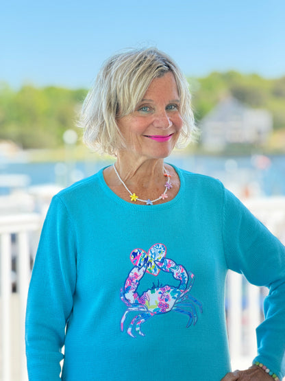 BEACH CLUB AQUA CRAB SWEATER
