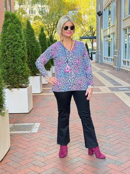 LULU-B SHADES OF BLUE CASHMERE V NECK