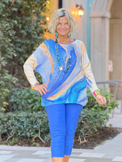 EMBELLISHED  LATTICE CAPRI COBALT