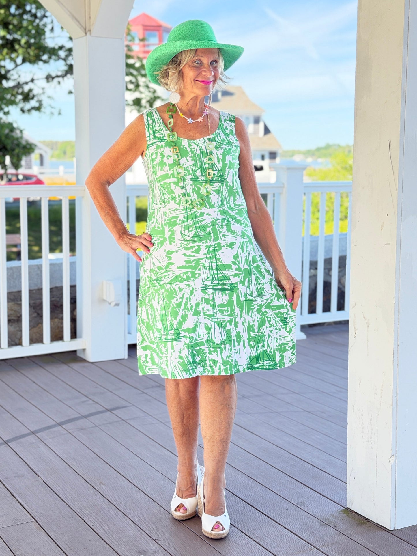 HARBOR LIGHTS GREEN SAILBOAT DRESS