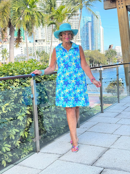 LULU B STARFISH SPLASH ZIPPER SWING DRESS