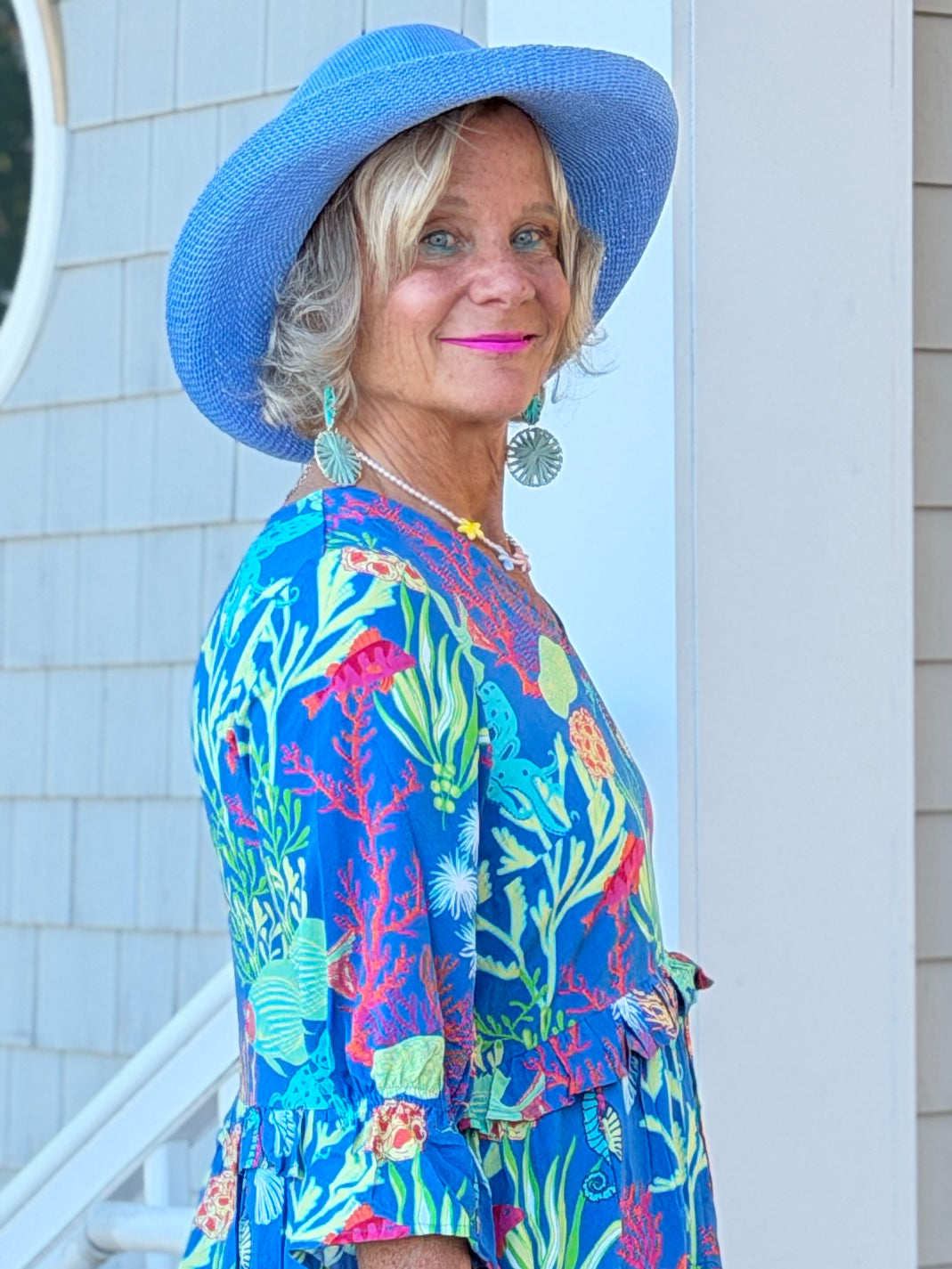 CORAL GARDEN RUFFLE V Neck DRESS