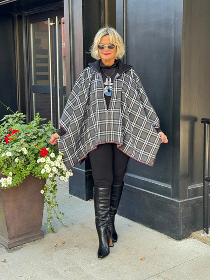 Flannel Plaid Zip Front Poncho