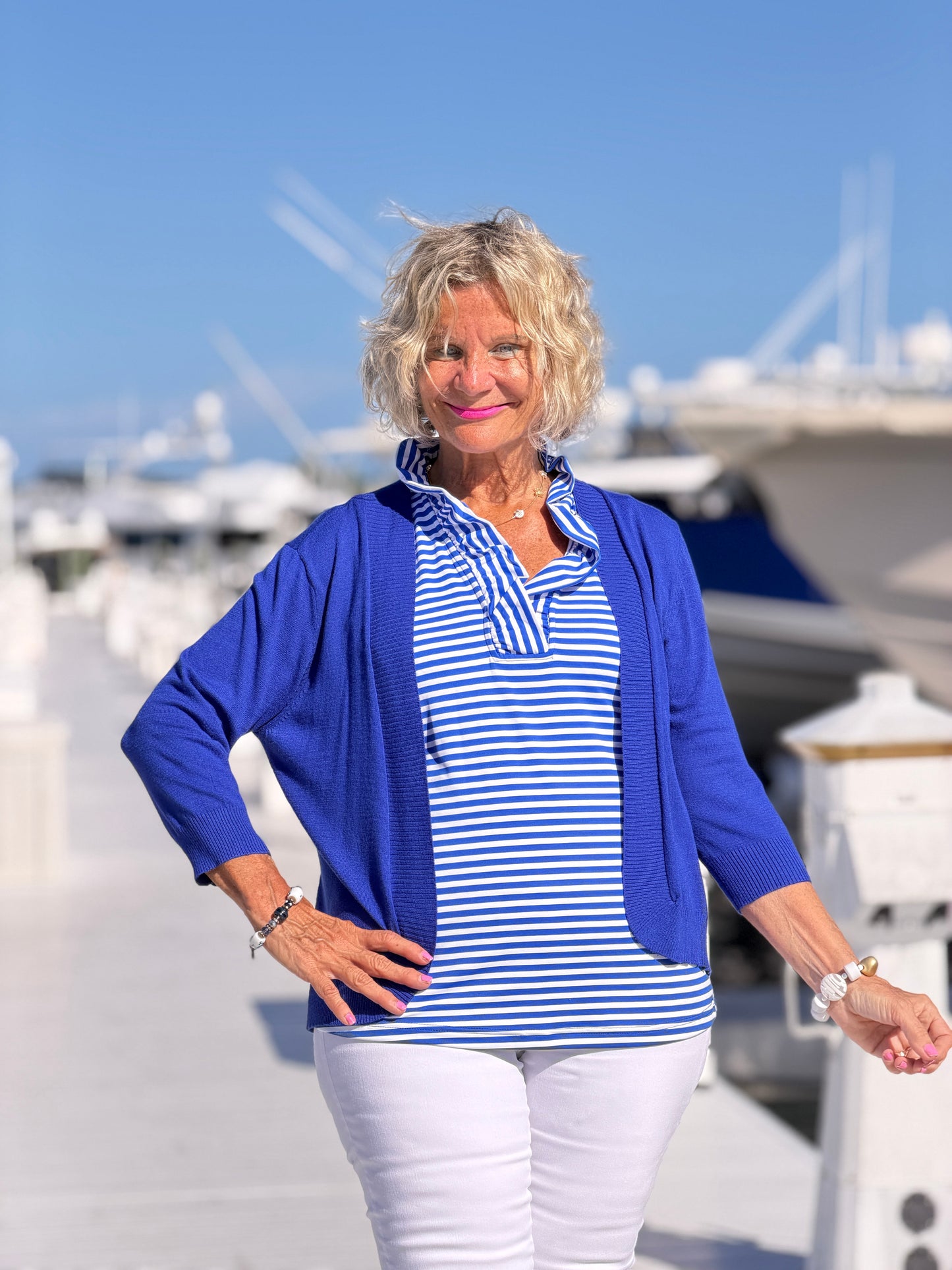 HARBOR BLUE SLEEVELESSS RUFFLE