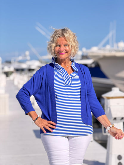 HARBOR BLUE SLEEVELESSS RUFFLE