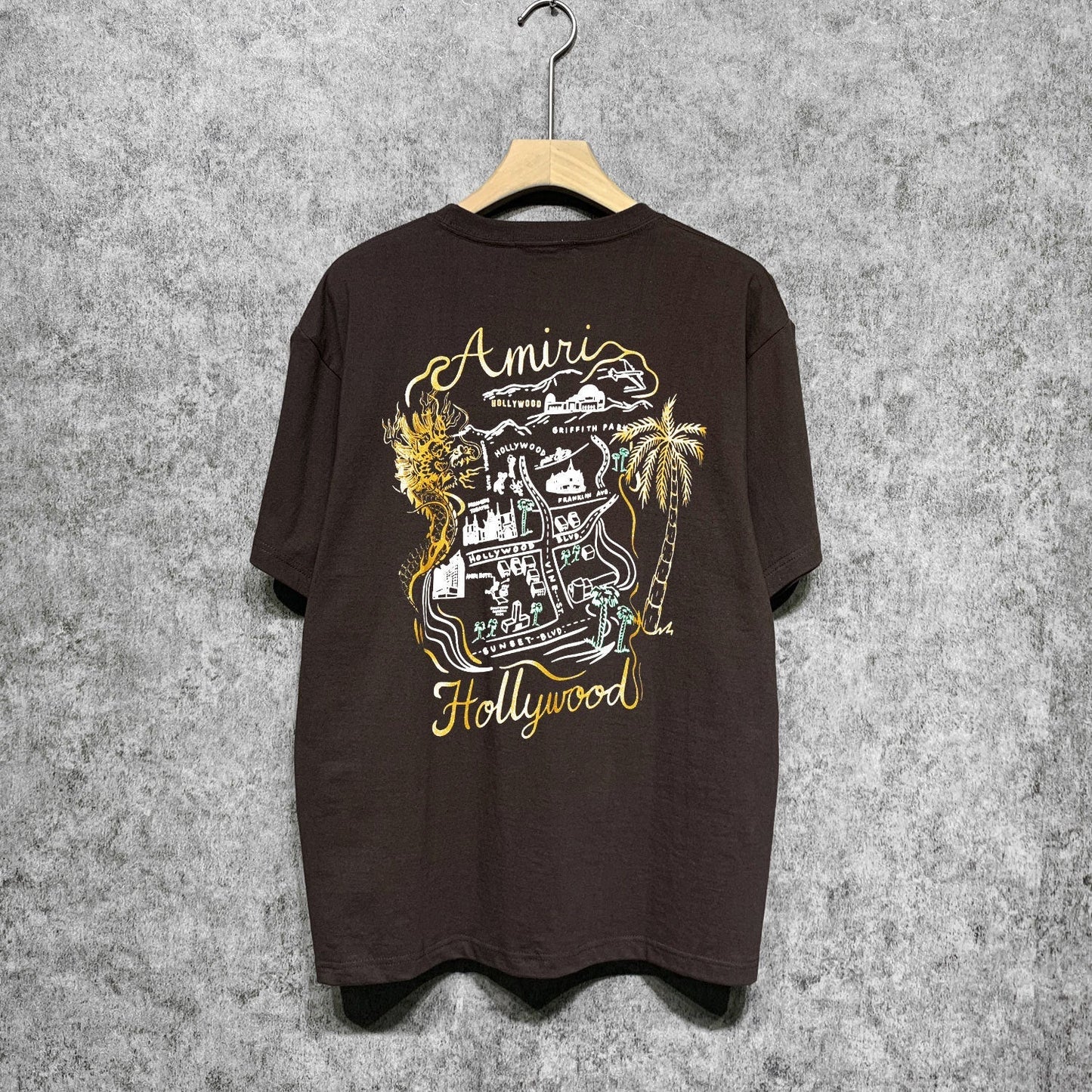 Amiri t shirts hollywood golden dragon printing short sleeve