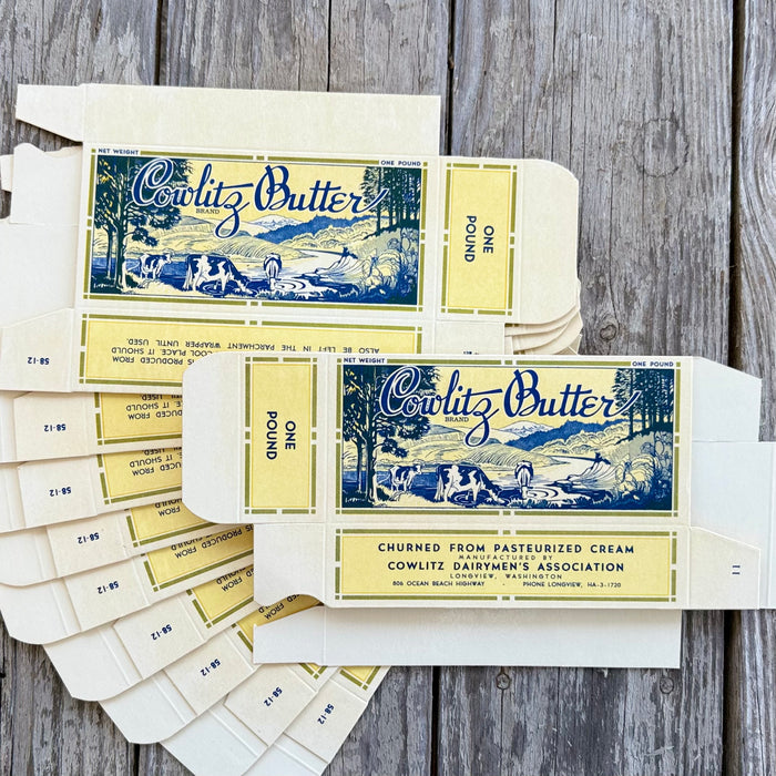 10 WHOLESALE Original 1940s COWLITZ DAIRY FARM BUTTER Dairyman's Box LOT