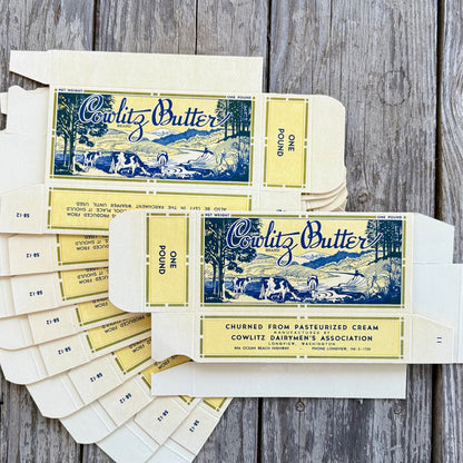 10 WHOLESALE Original 1940s COWLITZ DAIRY FARM BUTTER Dairyman's Box LOT