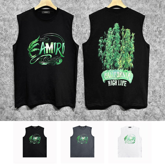 Amiri tank top green leaf letterprinting
