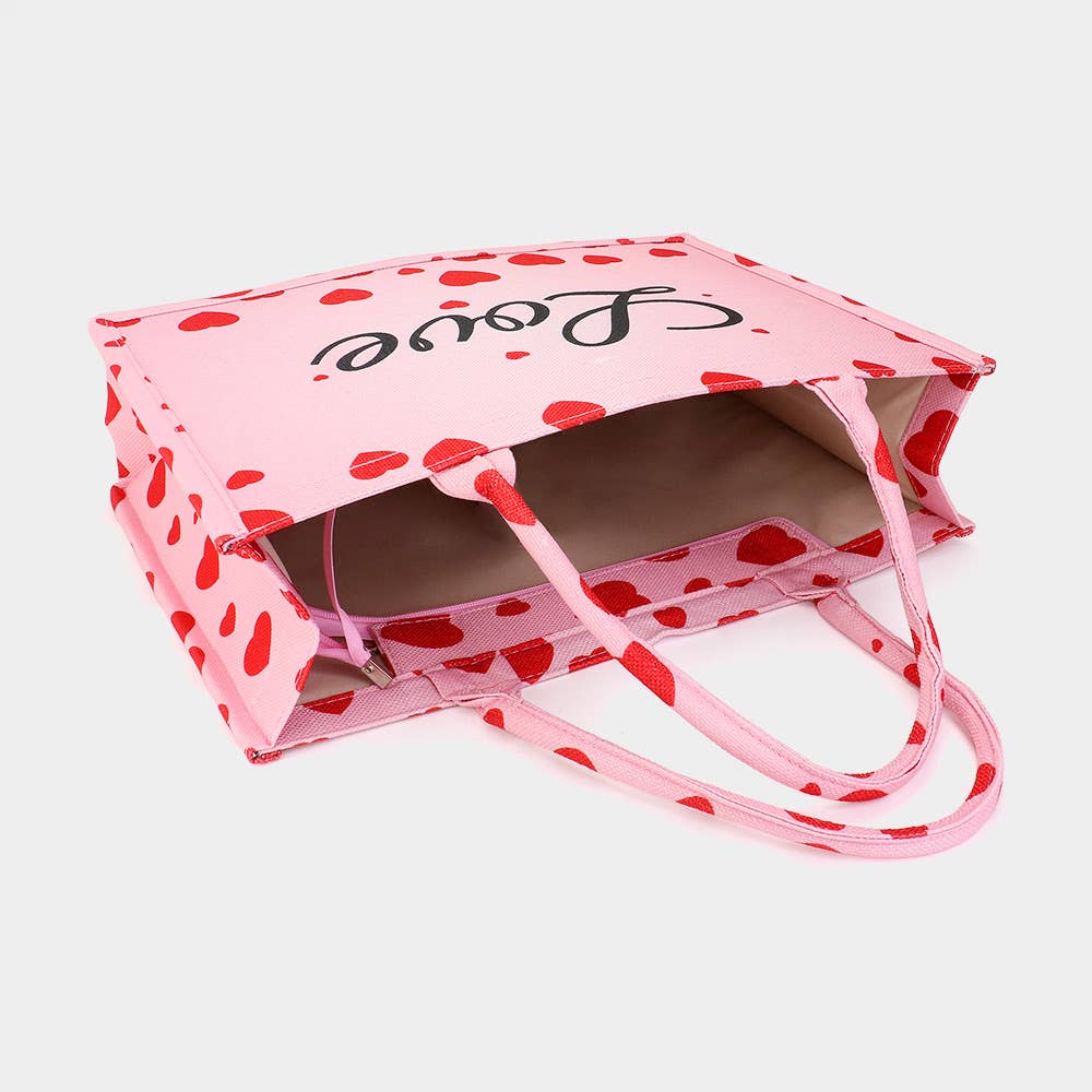 LOVE Message Heart Printed Tote Bag