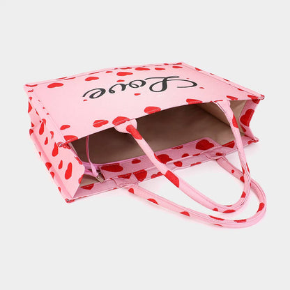 LOVE Message Heart Printed Tote Bag