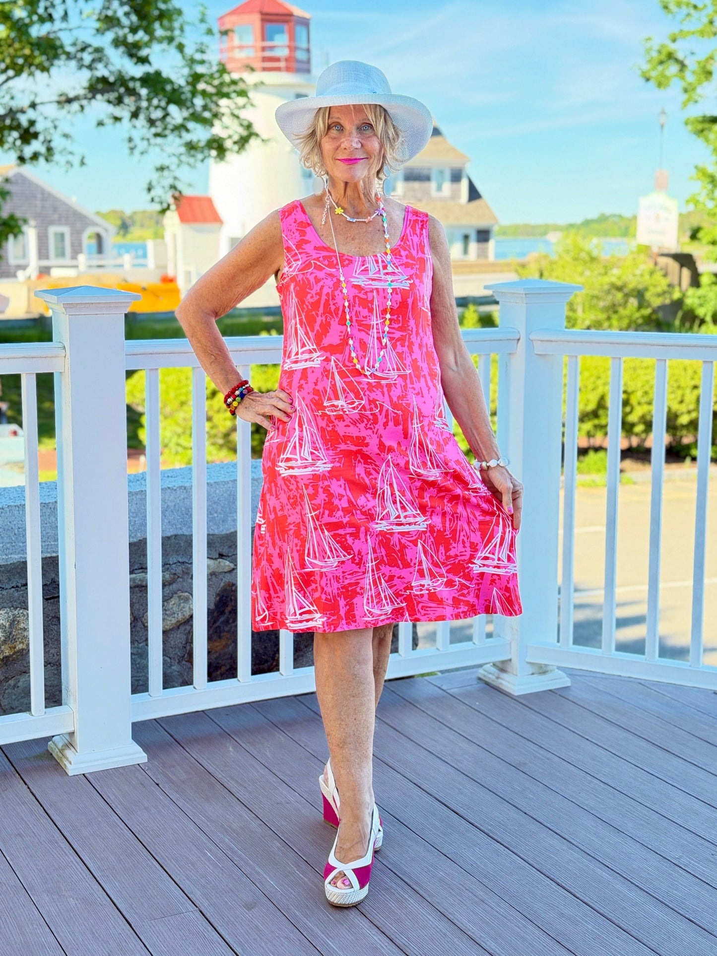HARBOR LIGHTS RED SAILBOAT DRESS
