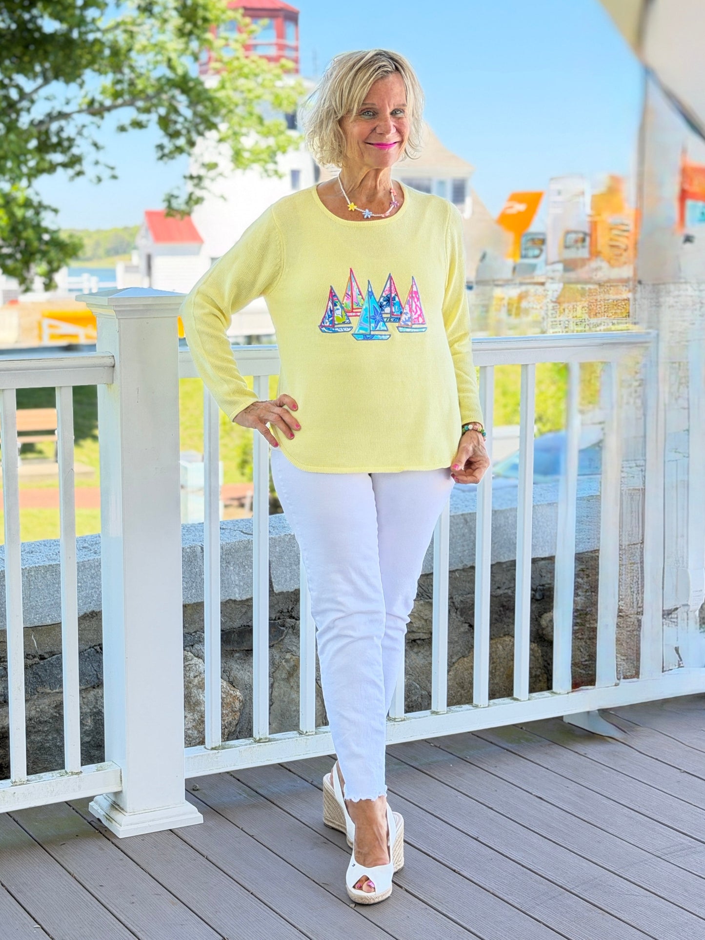 BEACH CLUB YELLOW SAILBOAT SWEATER