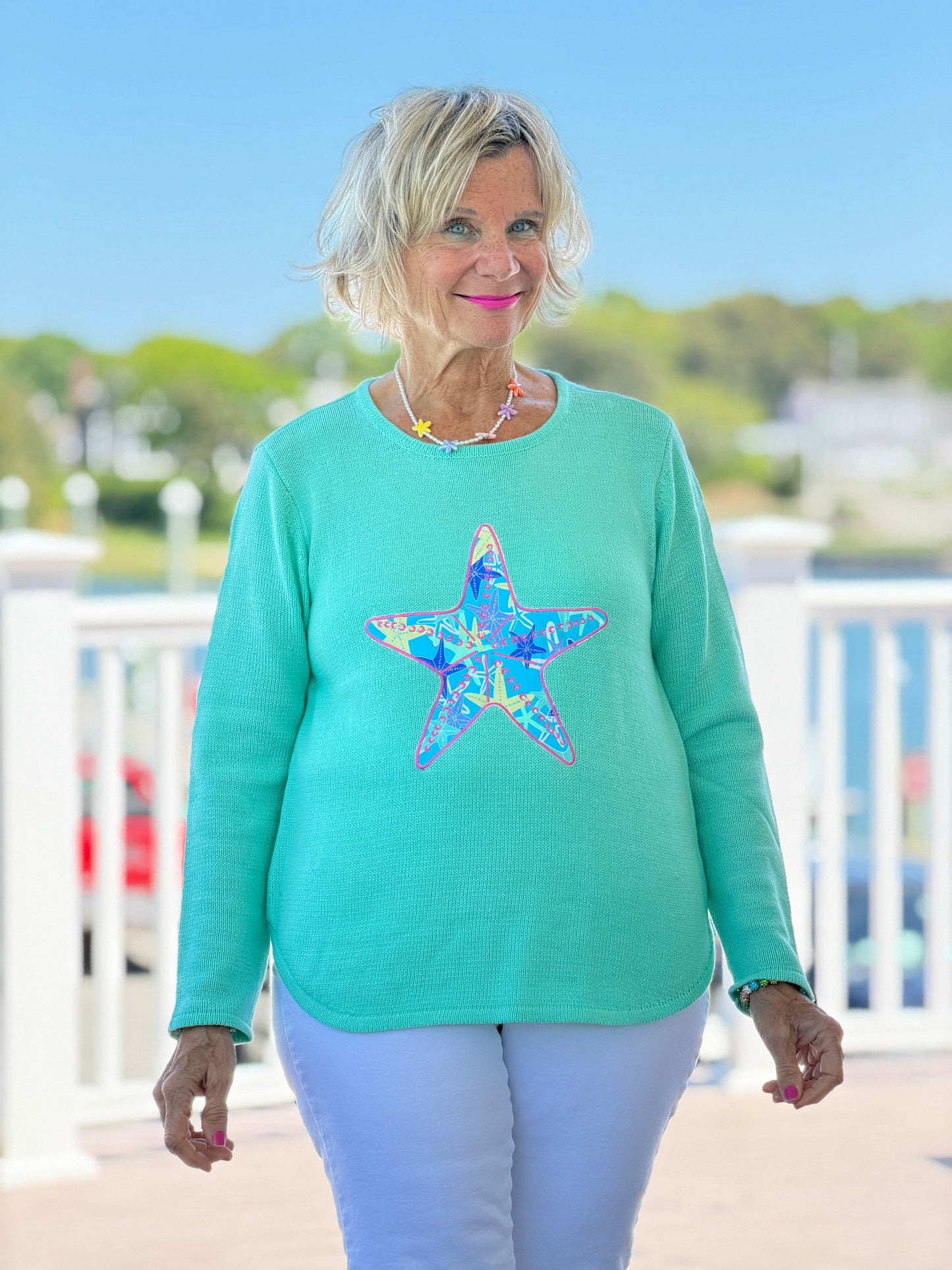 BEACH CLUB SEAFOAM STARFISH SWEATER