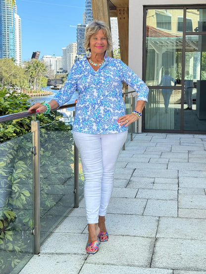 LULU B CORAL BREEZE RUFFLE TOP