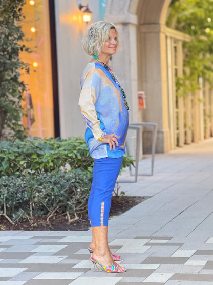 EMBELLISHED  LATTICE CAPRI COBALT