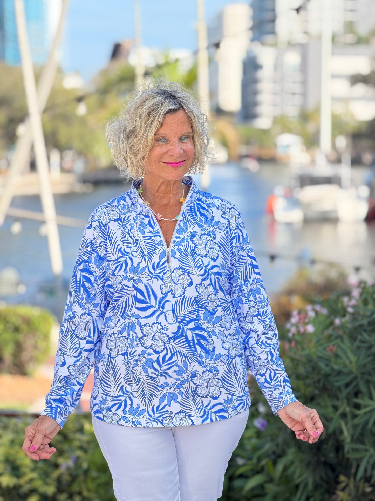 LULU B HIBISCUS COAST HALF ZIPPER