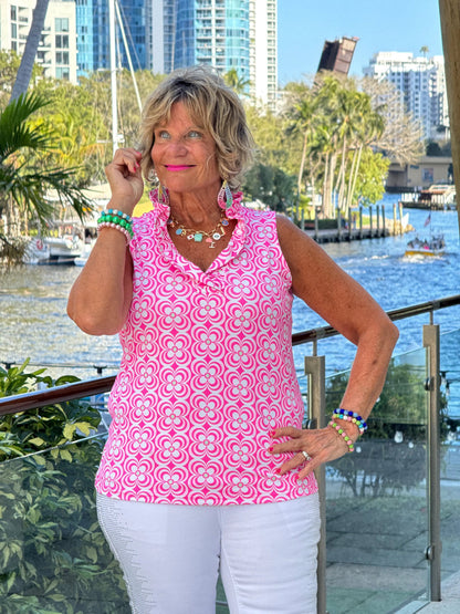 LULU B TROPIC PETALS SLEEVELESS RUFFLE TOP