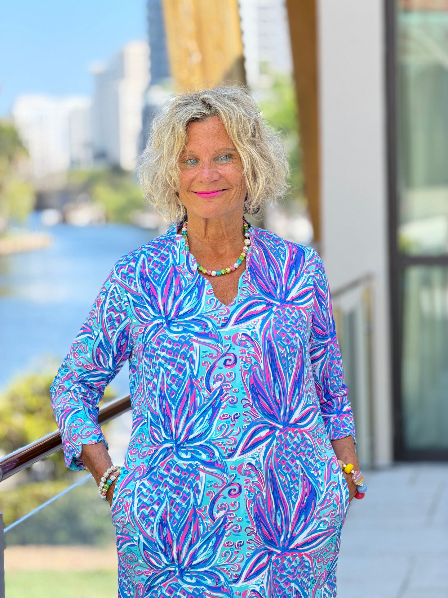 LULU B PALM BEACH ROYALE SCALLOP SLEEVE DRESS
