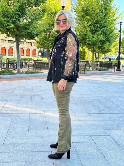 Ethyl The Long  Olive Lean Flair Jean - Elevated