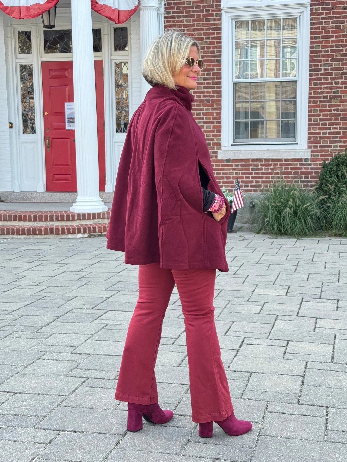 BURGUNDY Womens Cape Poncho Coat