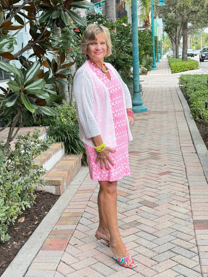 LULU-B CORAL ISLAND SHIFT RUFFLE DRESS