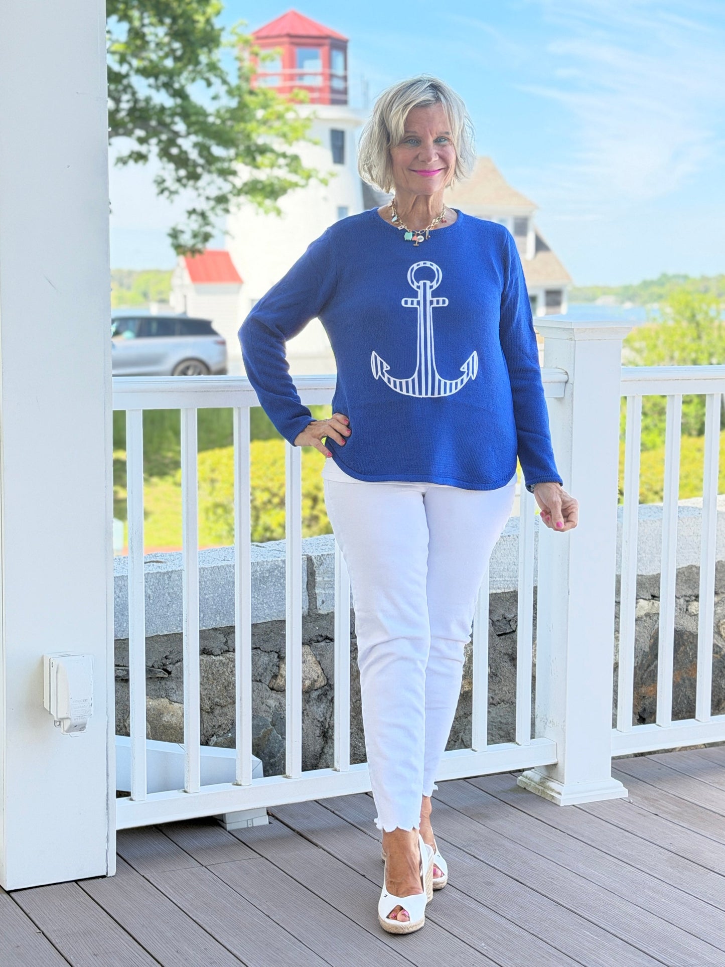 DOCKSIDE NAUTICAL COBALT STRIPE ANCHOR SWEATER