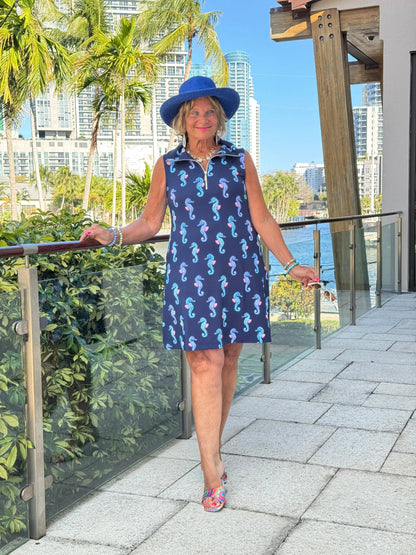 LULU B MIDNIGHT REEF ZIPPER SWING DRESS