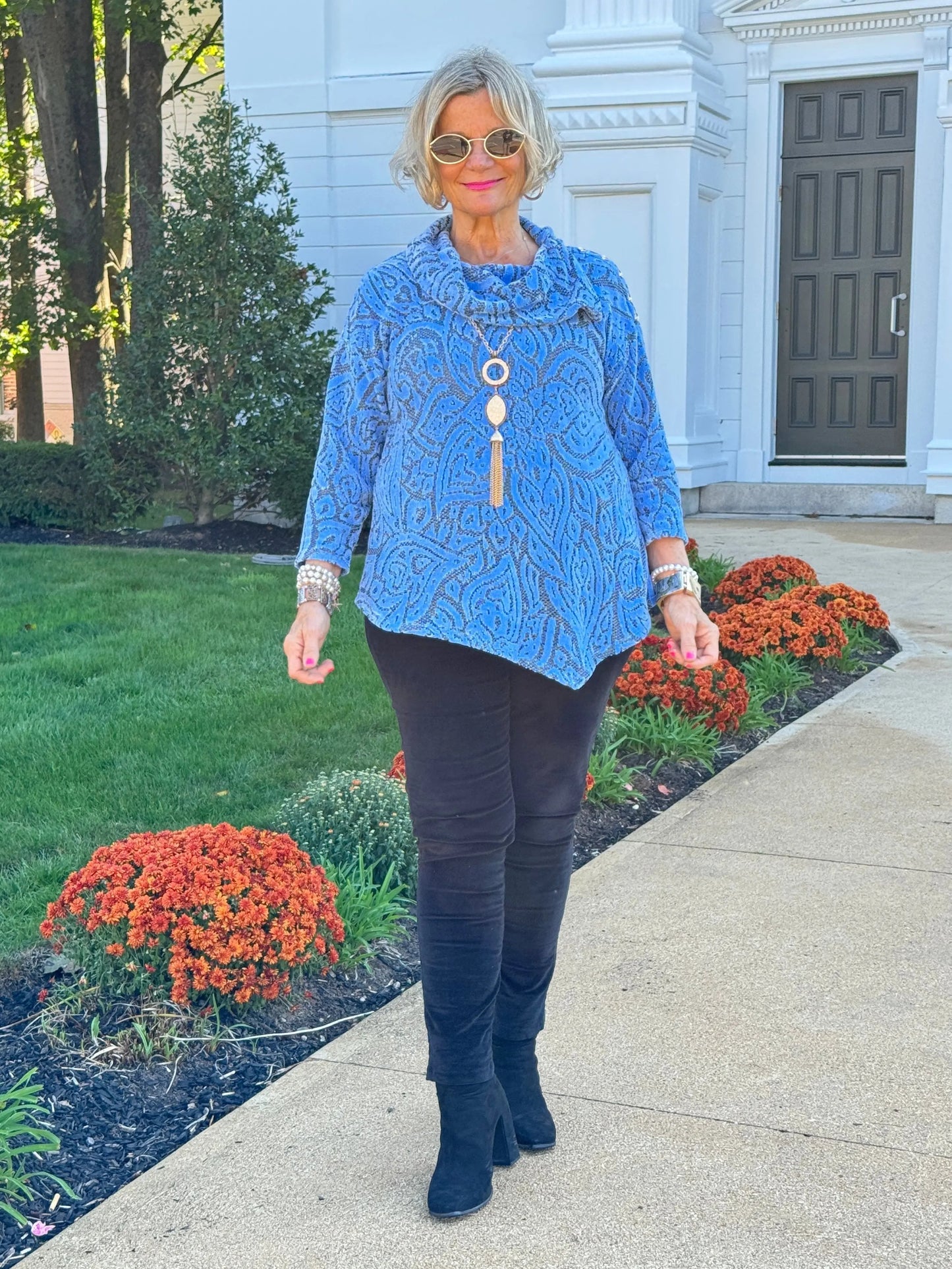 HOLIDAY BLUE JACQUARD TOP