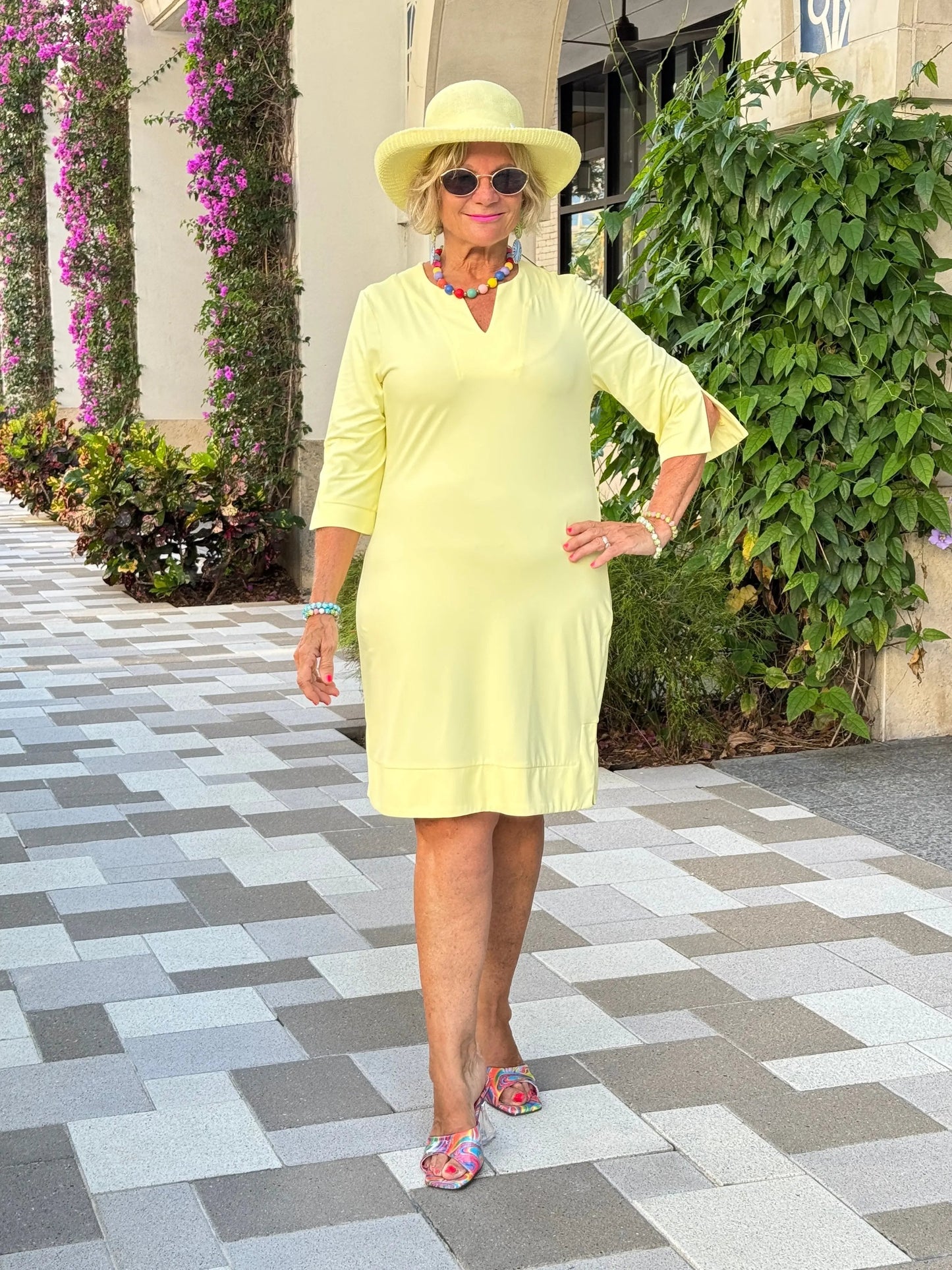 LULU-B SOLID SUNSHINE NOTCH SLEEVE DRESS