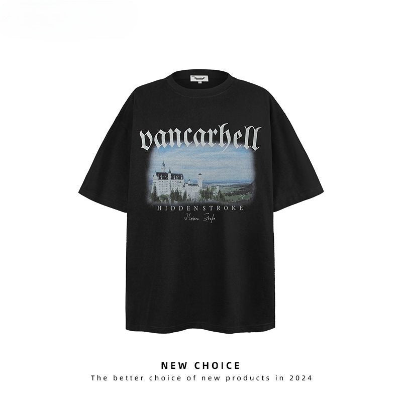 American vintage street T-shirt retro men's summer loose casual top
