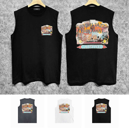 Amiri tank top lake view oil painting printing