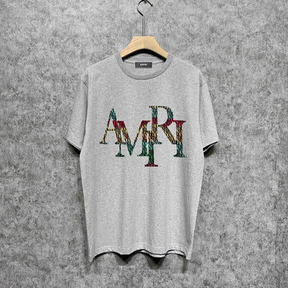 Amiri t shirts rainbow letter printing short sleeve