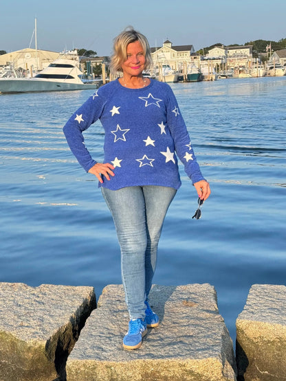 LULU-B CHENILLE BLU STAR SWEATER