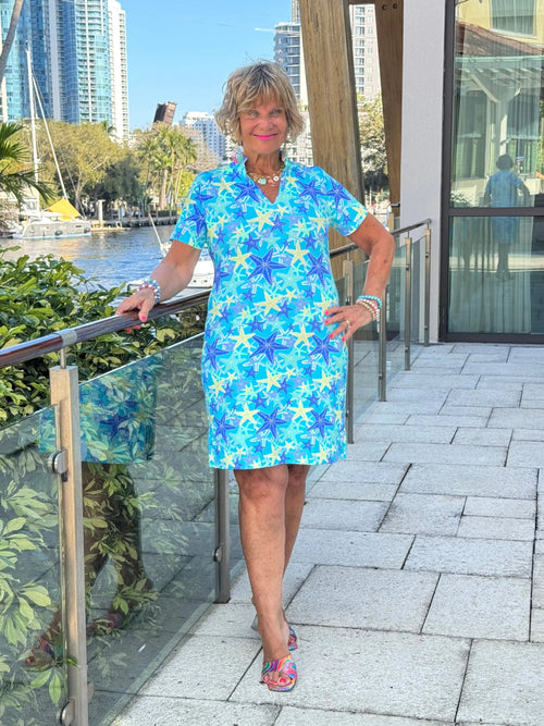 LULU B STARFISH SPLASH SHORT SLEEVE DRESS