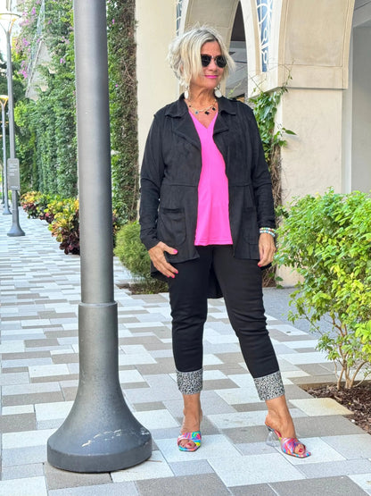 LULU-B BLACK LEOPARD CUFF JEANS