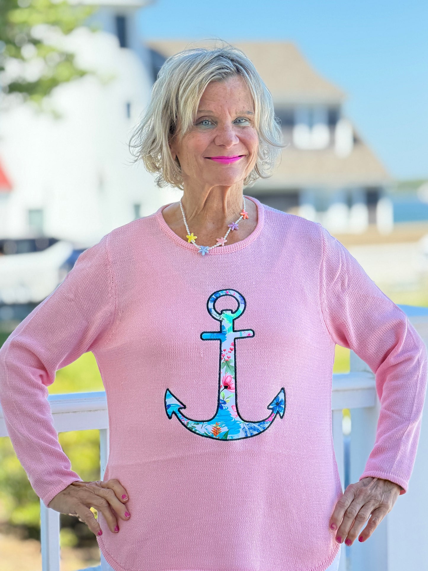 BEACH CLUB PINK ANCHOR SWEATER