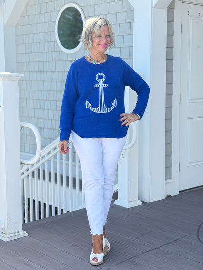 DOCKSIDE NAUTICAL COBALT STRIPE ANCHOR SWEATER