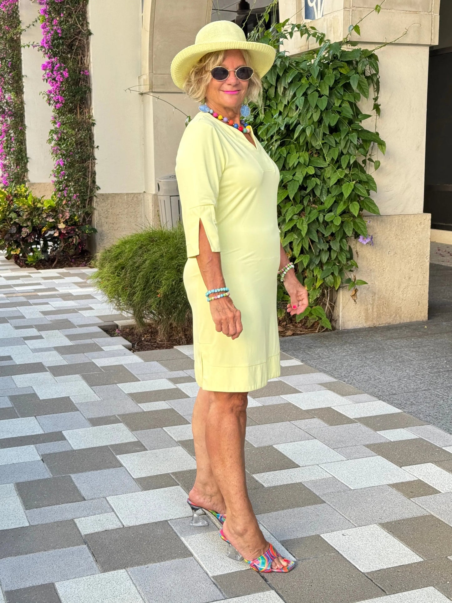 LULU-B SOLID SUNSHINE NOTCH SLEEVE DRESS