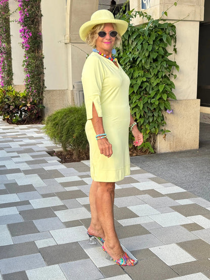 LULU-B SOLID SUNSHINE NOTCH SLEEVE DRESS