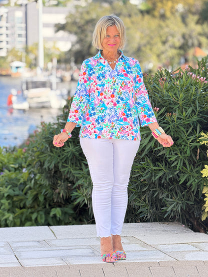 LULU B PARADISE GARDEN COLLAR SLEEVE TOP