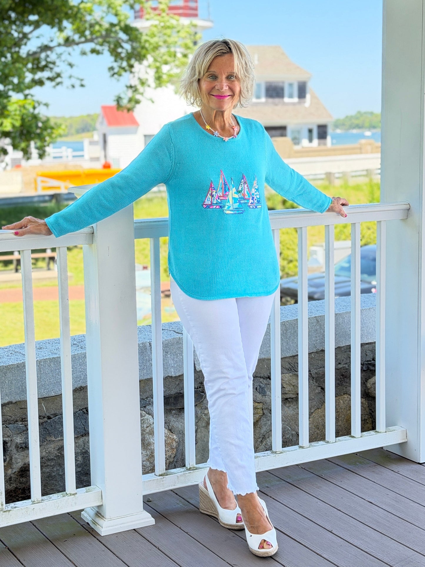 BEACH CLUB AQUA SAILBOAT SWEATER