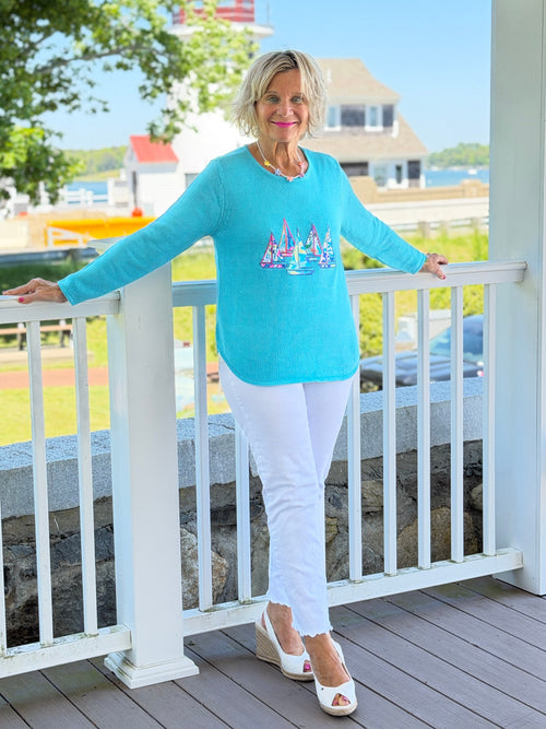 BEACH CLUB AQUA SAILBOAT SWEATER