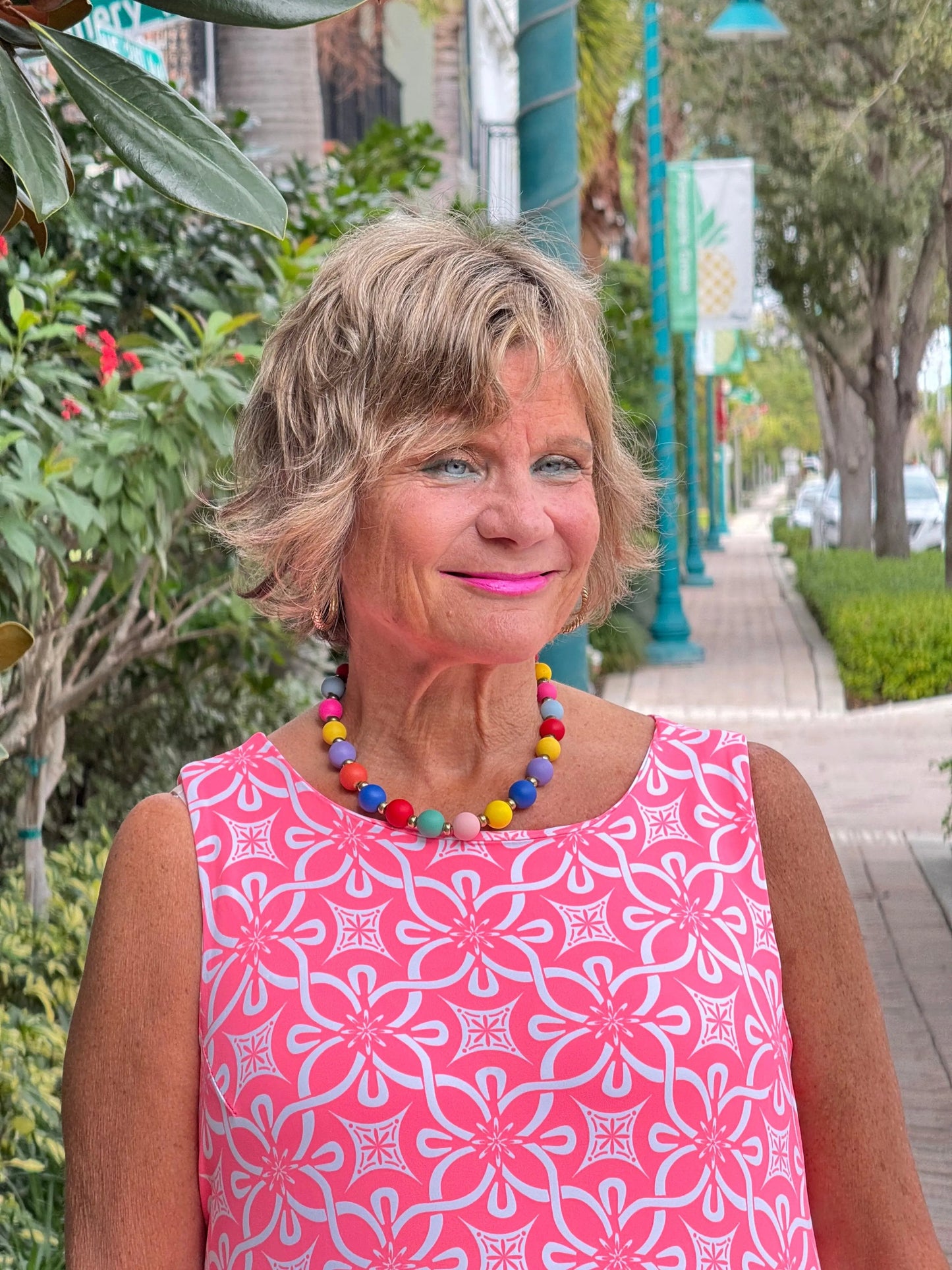 LULU-B CORAL ISLAND SHIFT RUFFLE DRESS