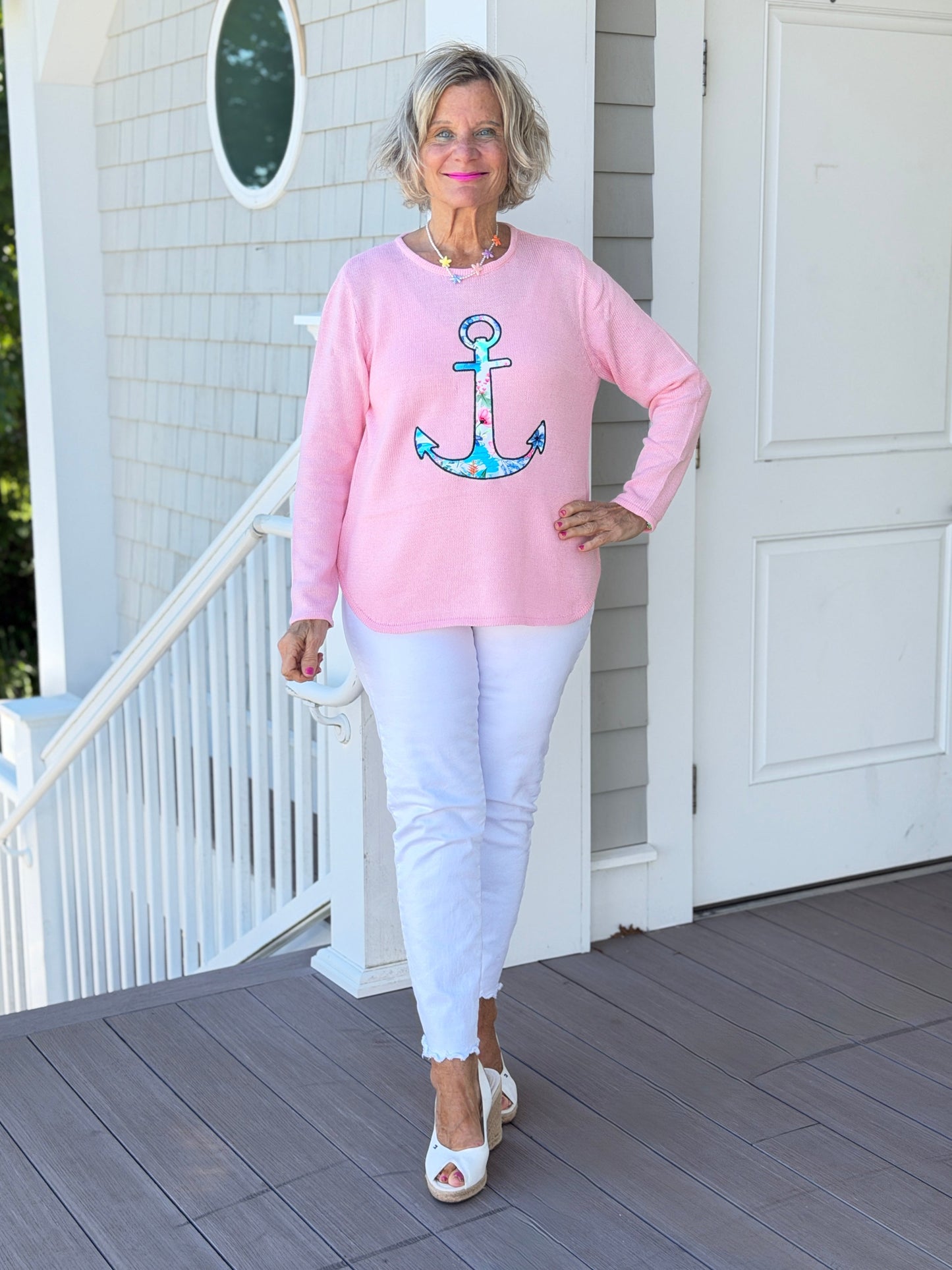 BEACH CLUB PINK ANCHOR SWEATER