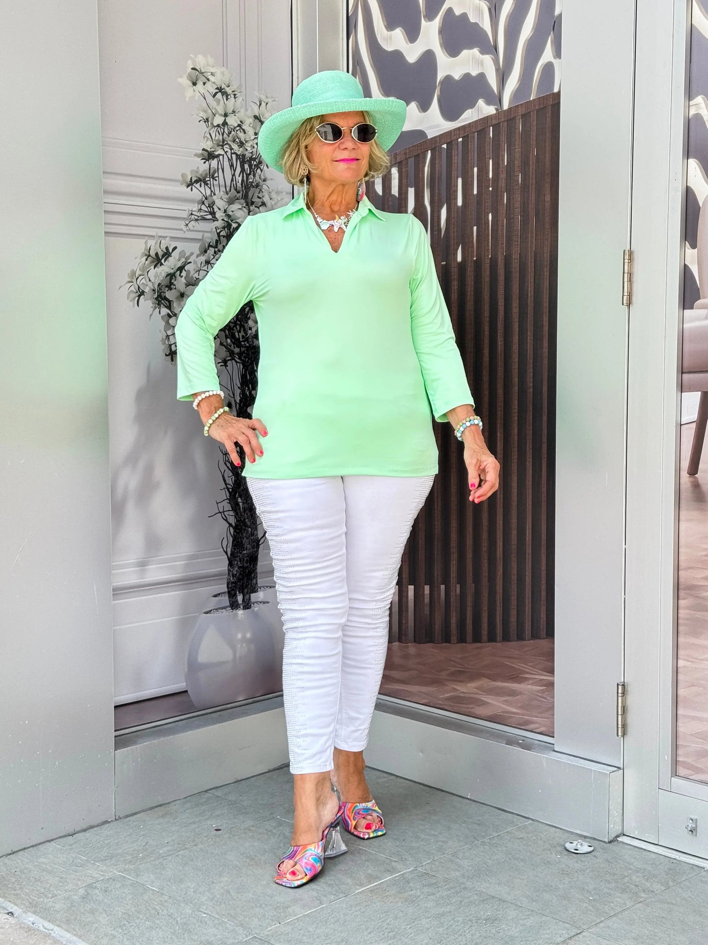 LULU-B SOLID LIME COLLAR SLEEVE TOP