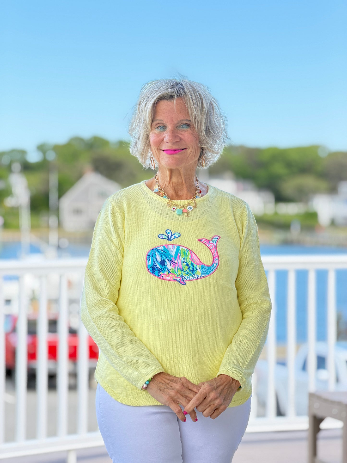 BEACH CLUB YELLOW WHALE SWEATER